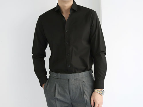 메인 와이드카라 드레스셔츠 블랙 (2color)